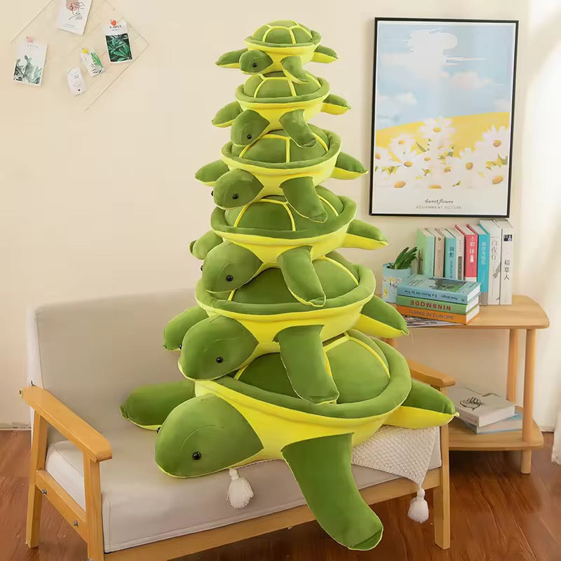 KIDZPAPA turtle plush toy, 43 cm cuddly and cute stuffed animal with detailed soft green shell and friendly face.
