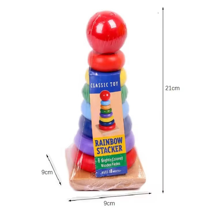 Wooden Rainbow Stacking Ring Toy – Educational Toy for Kids (Small & Large Sizes)