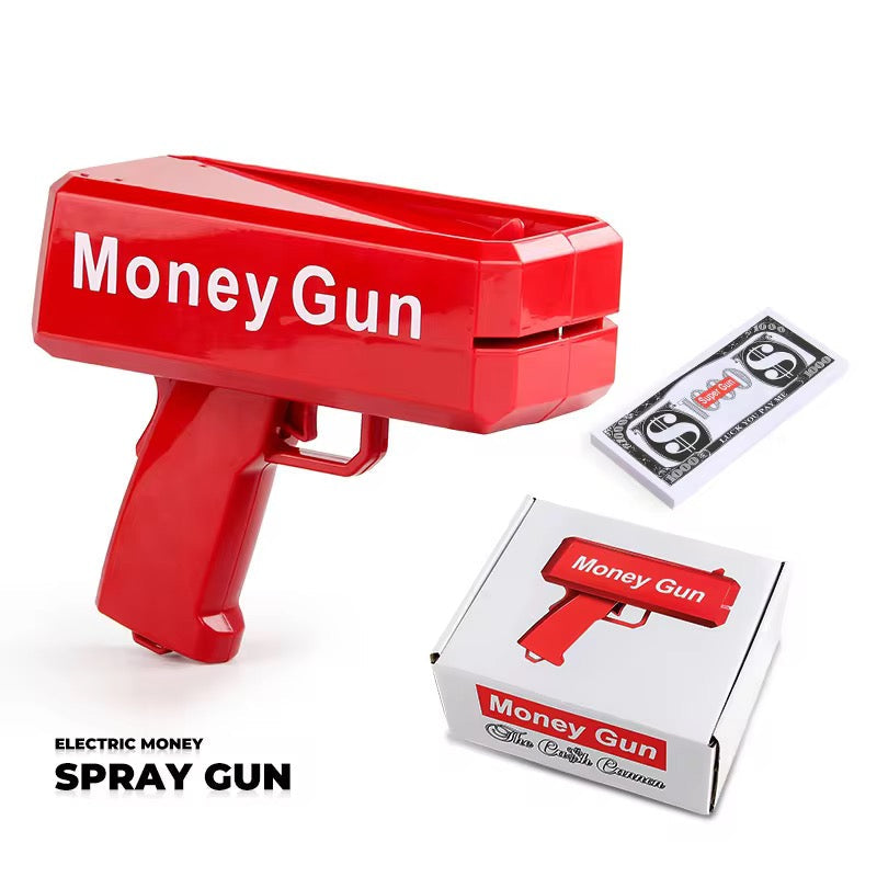 KIDZPAPA Money Gun toy dispensing fake cash for fun, featuring colorful design and realistic cash spray for instant cash vibes.