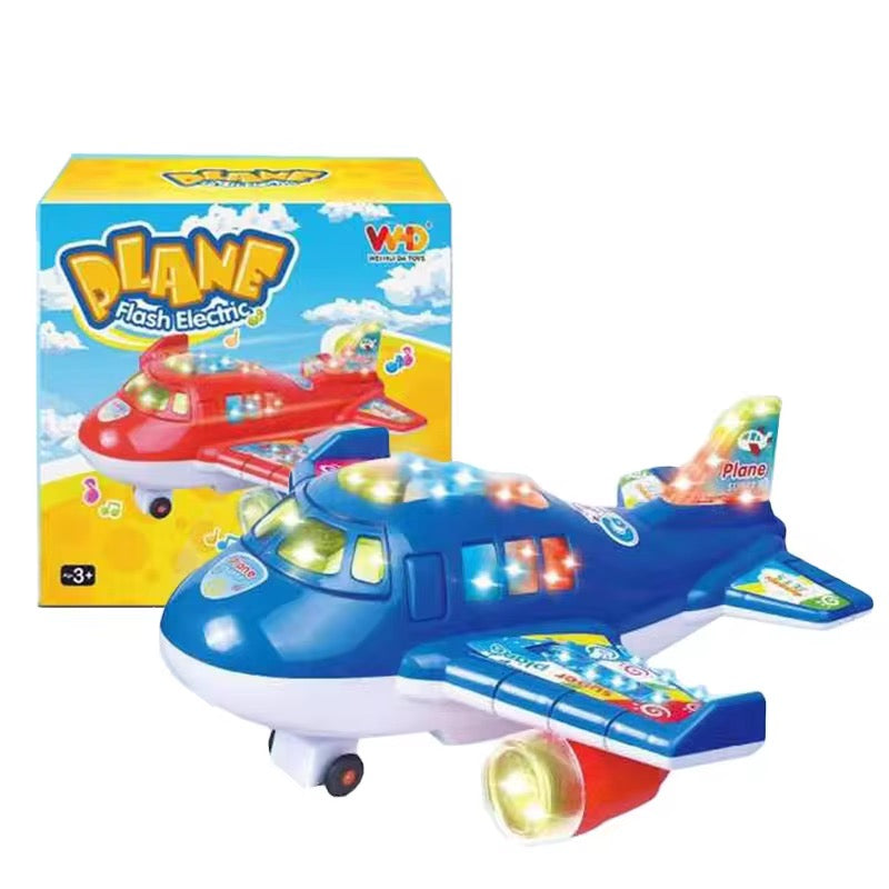 KIDZPAPA Flash electric light and music airplane toy for kids, featuring colorful airplane design with flashing lights and musical features.