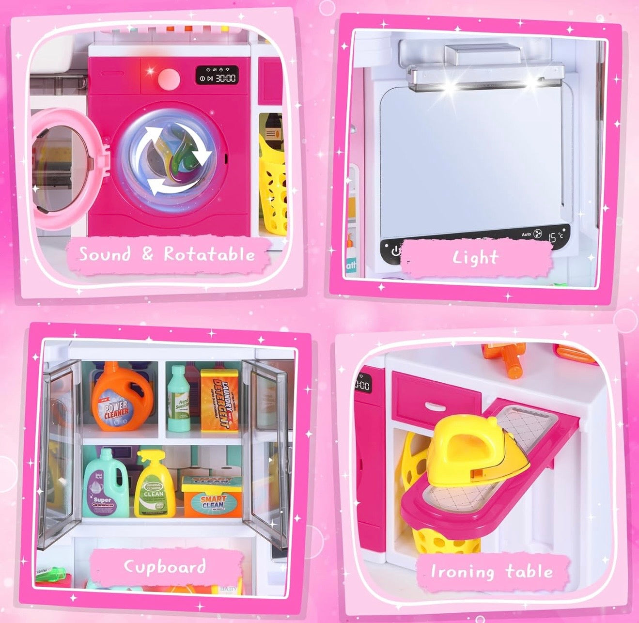 Mini Bathroom Playset, Play Bathroom Toys for Dolls with Lights & Sounds, Dressing Table, Furniture, Bathroom Accessories, 35PCS Kids Pink Pretend Play Toy Gifts for Girls 3 4 5 6 Year Old