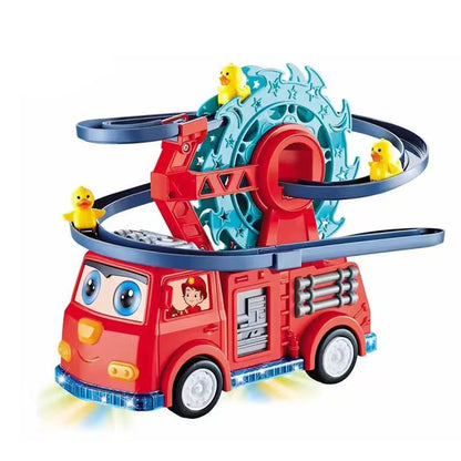 Electric Duck Climbing Stairs Toy – Light & Music Slide Track with Ferris Wheels