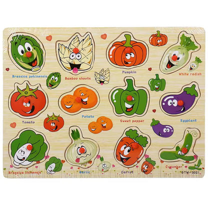 1 High Quality Educational Wooden Puzzle– Animals, Insects, Fruits & Veggies ( One Random Board )