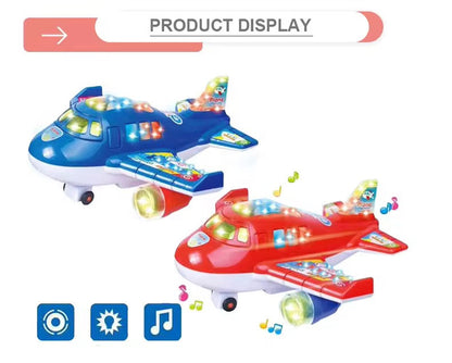 KIDZPAPA flash electric light and music airplane toy for kids, featuring colorful design and interactive controls.