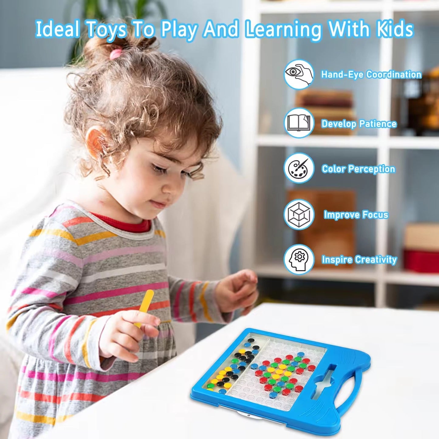 magnetic drawing board with colourful beads for | kids and toddlers|