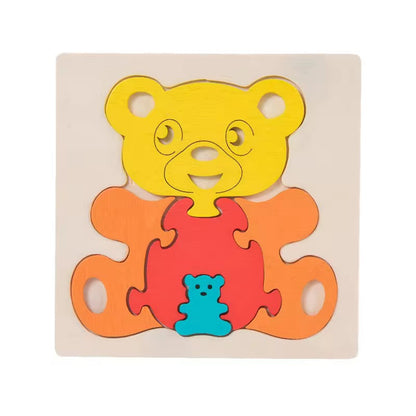 Wooden Animal 3D Jigsaw Puzzle – Montessori Learning Toy for Toddlers (1–4 Years)