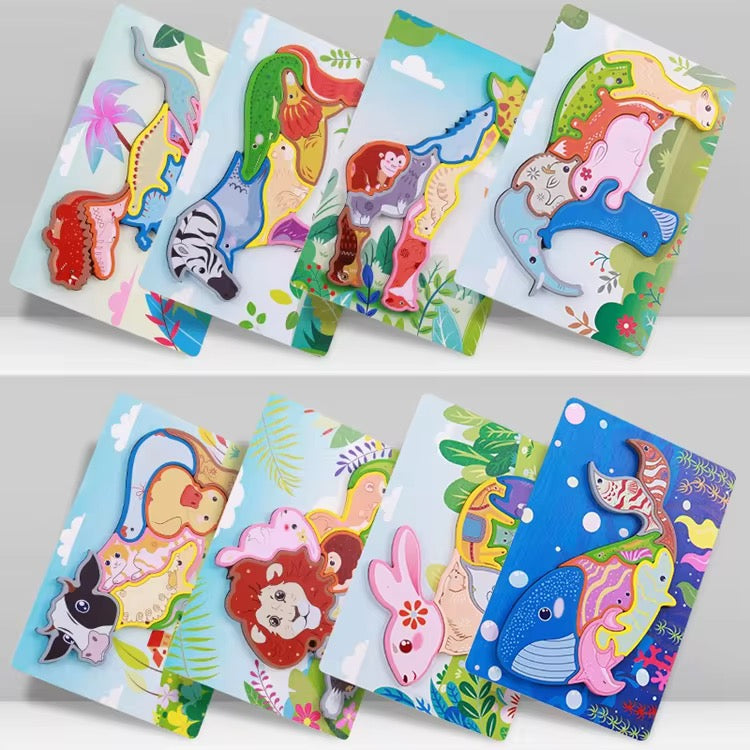 Montessori Wooden Animal & Shape Puzzle – 3D Early Learning Toy for Toddlers Random Design