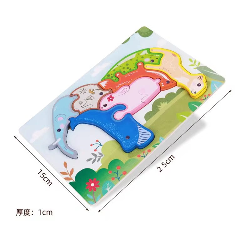 Montessori Wooden Animal & Shape Puzzle – 3D Early Learning Toy for Toddlers Random Design