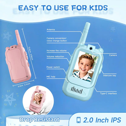 2Pcs Rechargeable Kids Video Call Walkie Talkie