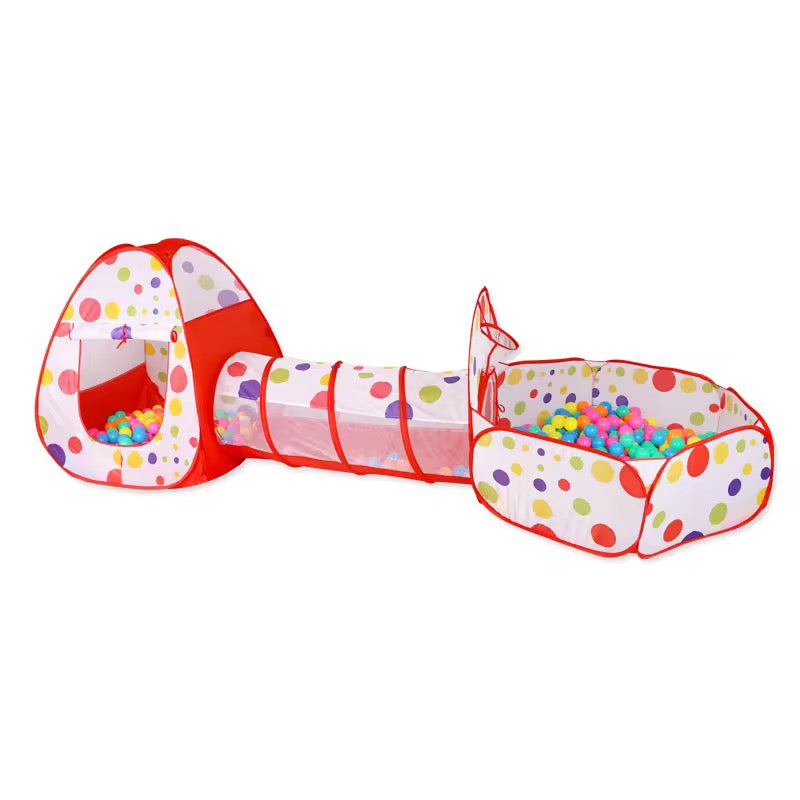 3 in 1 Set Kids Tent Play Tunnel, Baby Ball Pit with Basketball Hoop, Tunnel Crawl playhouse(Balls Not Included)