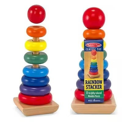 Wooden Rainbow Stacking Ring Toy – Educational Toy for Kids (Small & Large Sizes)