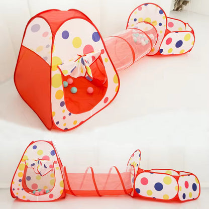 3 in 1 Set Kids Tent Play Tunnel, Baby Ball Pit with Basketball Hoop, Tunnel Crawl playhouse(Balls Not Included)