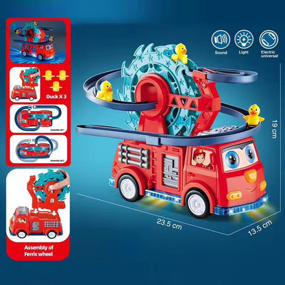 Electric Duck Climbing Stairs Toy – Light & Music Slide Track with Ferris Wheels