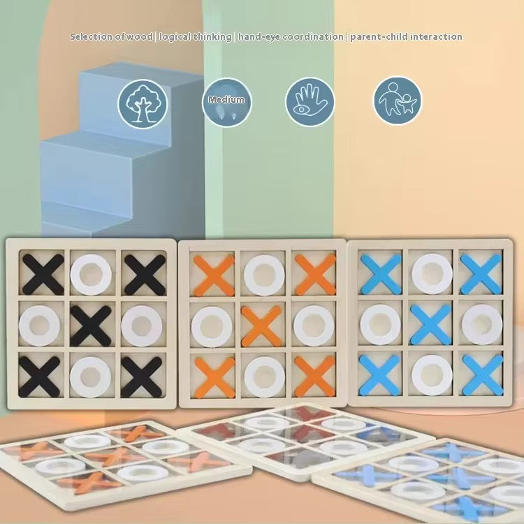 Wooden Tic-Tac-Toe Board Game – Classic XO Table Game Toy