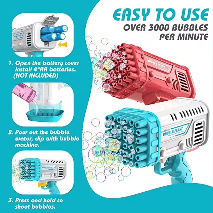 36-Hole Bubble Gun Bazooka for Kids Colorful Bulbulay Maker