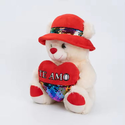 Soft Teddy Bear with Love Heart & Cap – 35cm