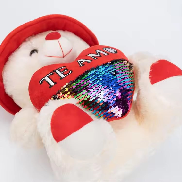 Soft Teddy Bear with Love Heart & Cap – 35cm
