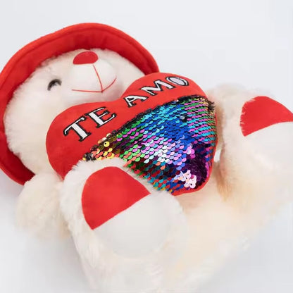 Soft Teddy Bear with Love Heart & Cap – 35cm