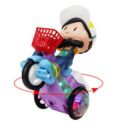 Kids' Stunt Bicycle with LED Lights, Music & 360° Rotation – Electric Robot Bike