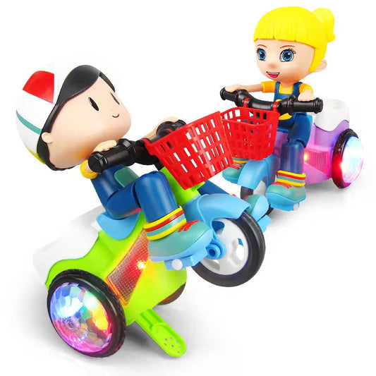 Kids' Stunt Bicycle with LED Lights, Music & 360° Rotation – Electric Robot Bike