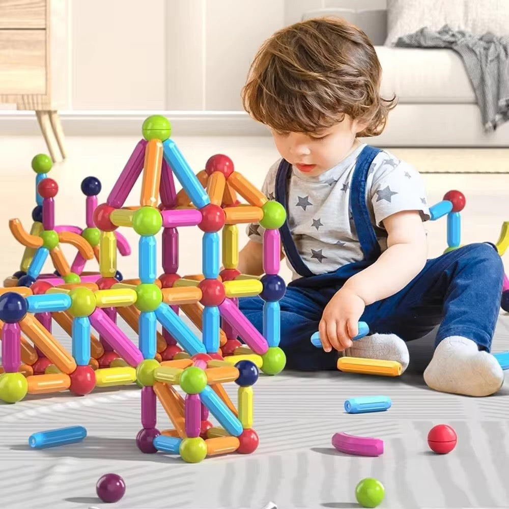 KIDZPAPA magnetic building blocks set for kids 3+ with colorful geometric shapes for educational and creative play.