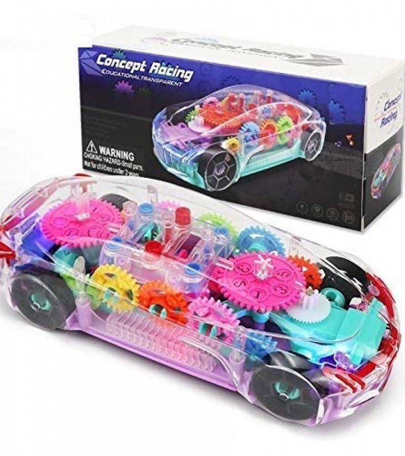 Transparent Gear Toy Car for Kids – Automatic Bump and Go Vehicle with Lights and Music | Educational and Interactive Toy Car